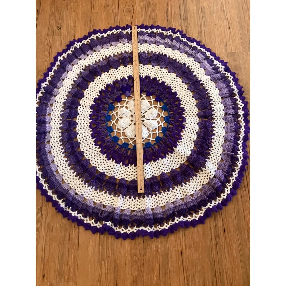 Handmade Mandala Crochet Blanket Purple White Round Floral Mandala Throw